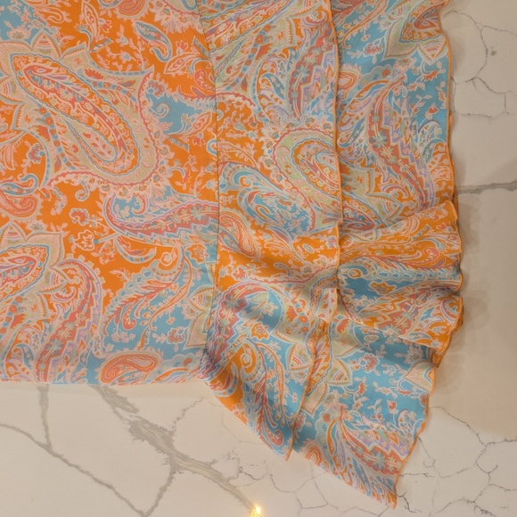 VTG Harold's Y2K 100% Silk Paisley Ruffle Midi Skirt Womens Blue Pink Size 12 - Picture 4 of 10